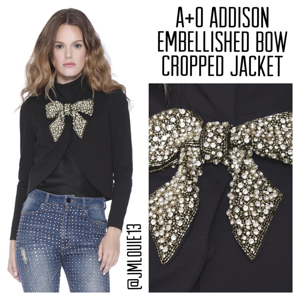 🎀SOLD🎀Alice + Olivia Addison Embellished Bow Cropped Jacket - Picture 1 of 10